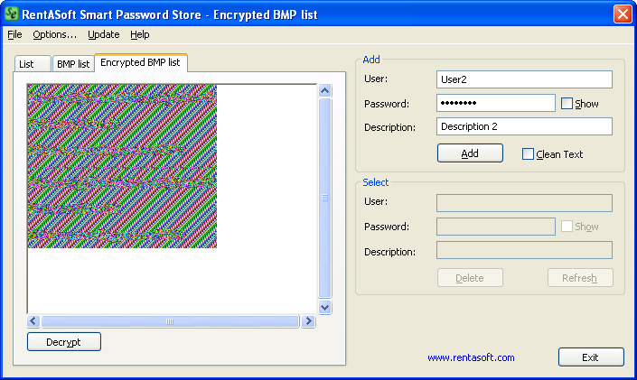Picture of the main window showing the encrypted password image.